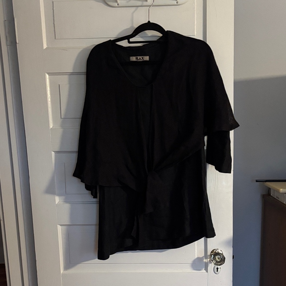 Flax Tie Front Black Women's Top